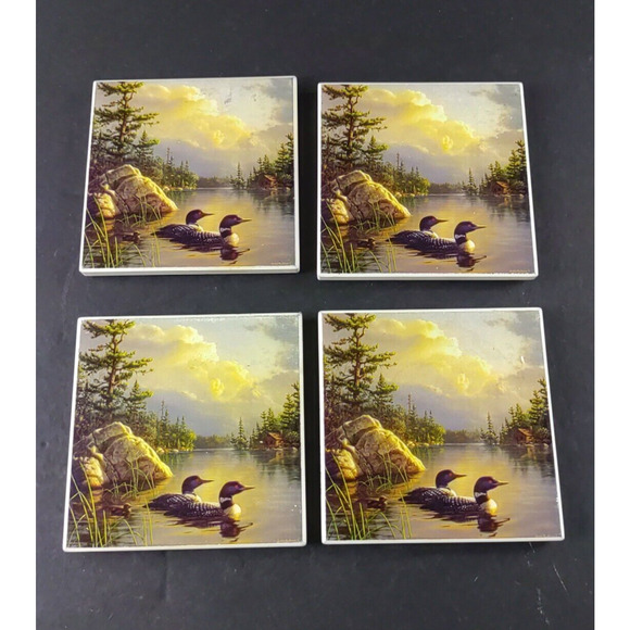 Coaster Set Loon Birds Lot Of 4 - Picture 1 of 6